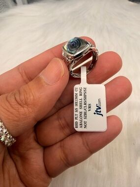 Sterling Silver Abalone Shell Ring – Blue-Green Abalone Accent